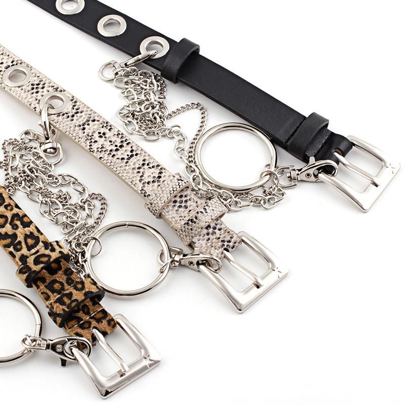 Fashion Rock Ring Chain Air Eye Belt Women Punk Style Leopard Snake Snake Eyelet Pants Belt Wholesale