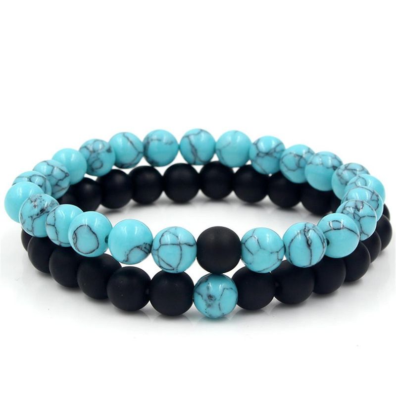 Fashion Natural Turquoise Black Frosted Stone Bracelet Elastic Bracelet Wholesale