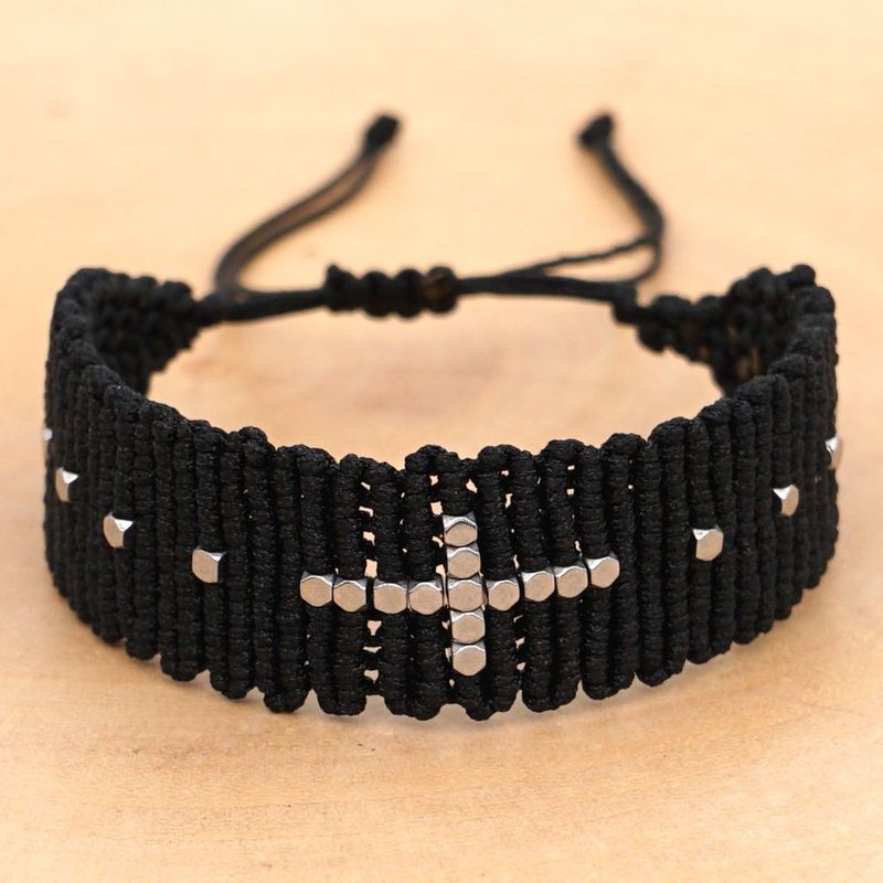 Pulsera De Pareja Tejida Negra De Moda Cuerda De Amistad Mezclar Y Combinar Cuentas De Plata Joyería Tejida Hecha A Mano