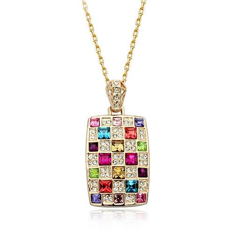 Fashion High-end Temperament Queen Crystal Necklace Exquisite Vintage Diamond Square Pendant