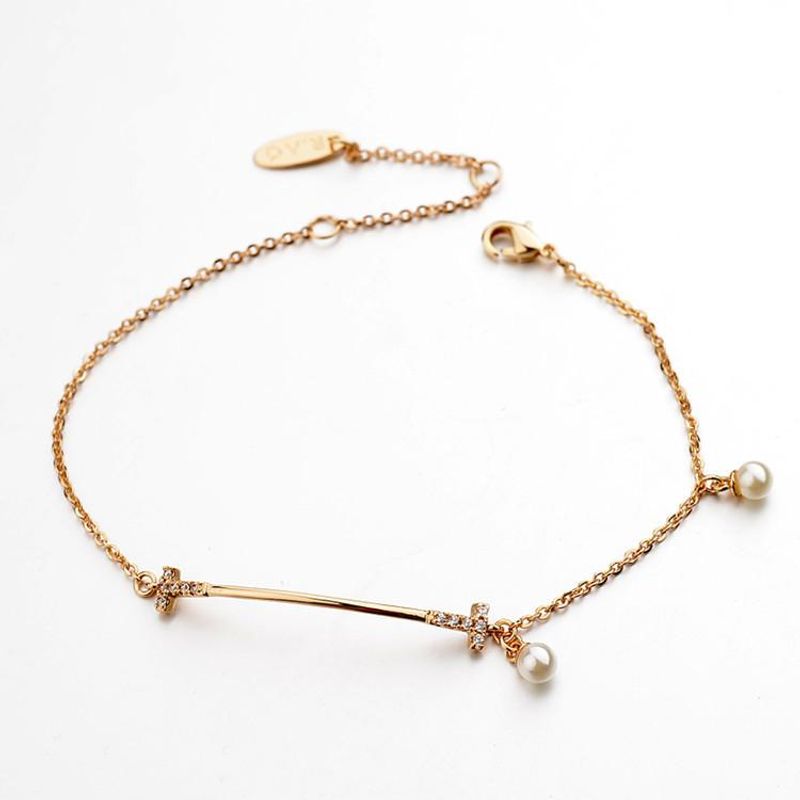Spring And Summer New Exquisite Diamond Pendant Alloy Pendant Simple Bracelet Pearl Decoration Bracelet