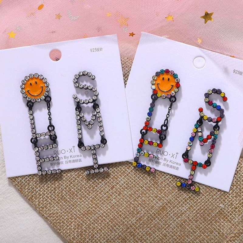 Korean New Fashion Creative Letters Exquisite Diamond Smiley Earrings Women