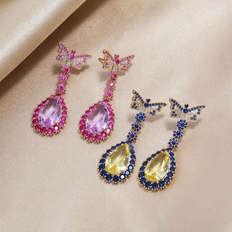 S925 Silver Pin Haotite Light Luxury Retro Earrings Fashion Butterfly Water Drop Trend Personality Earrings