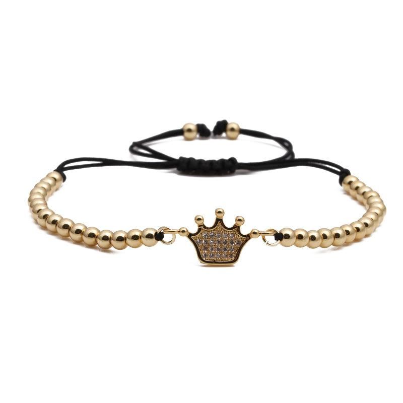 Explosion-type Micro-inlaid Zircon Crown Bracelet Copper Beaded Woven Bracelet