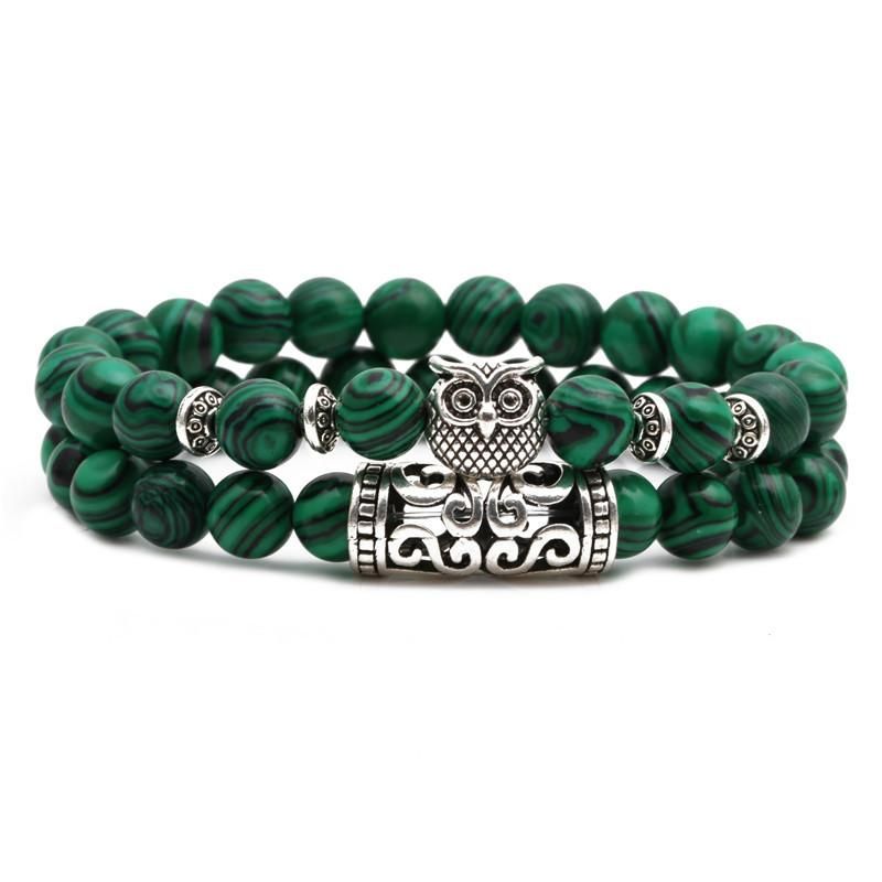 Malachite Owl Buddha Head Elbow Set Bracelet Lion Head Elephant Beaded Bracelet
