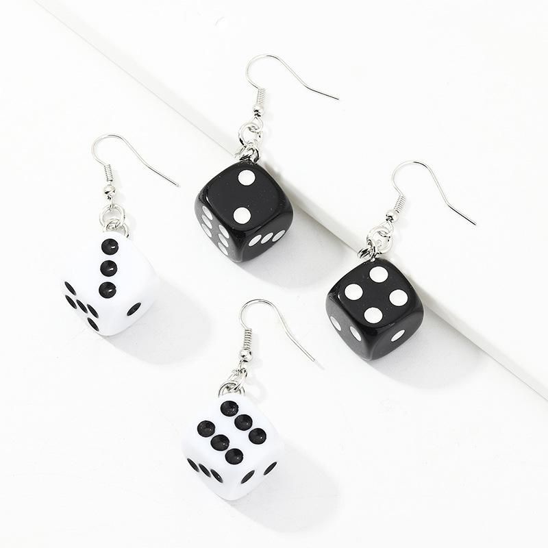 Trendy Funny Fun Dice Earrings Retro Fashion Ear Stud Earrings