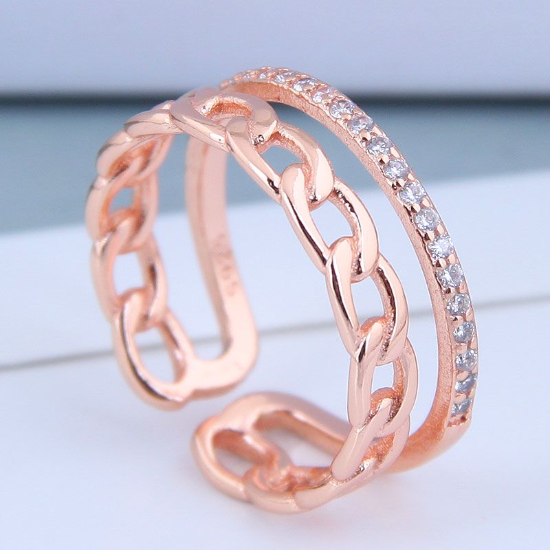 Delicate Korean Fashion Sweet Card Cubic Zircon Woven Open Ring