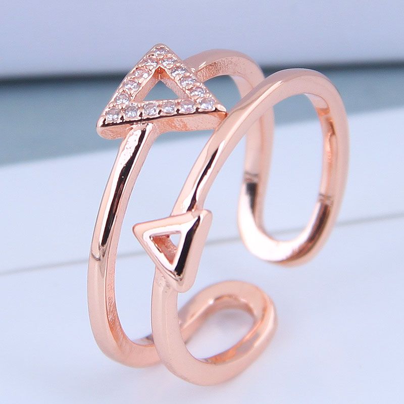 Delicate Korean Fashion Sweet Card Cubic Zircon Triangle Open Ring