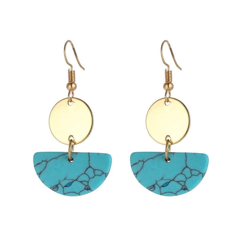 Jewelry Trend Semicircle Tricolor Turquoise Disc Geometric Earrings