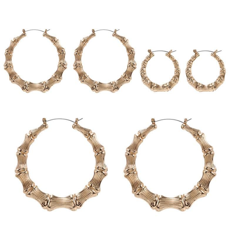Hot Sale Women&#39;s Round Bamboo Gold Silver Punk Style Earrings Set Women