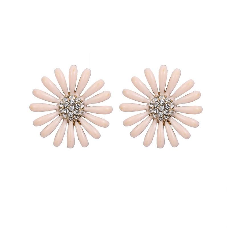 Korean Fresh And Sweet Resin Flower Pink Diamond Combination Earrings Accessories Women&#39;s Wholesale