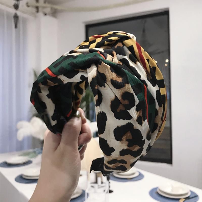 Women&#39;s Hair Accessories Leopard Fabric Hook Cross Knotted Wide-brimmed Hair Hoop