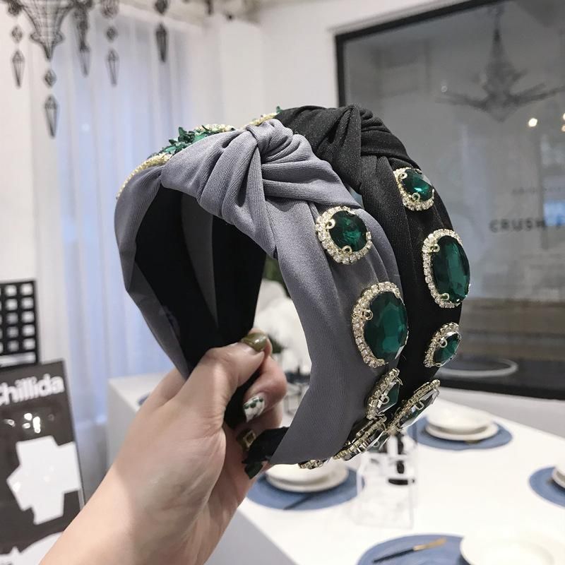 Baroque Headband Retro Heavy Emerald Emerald Knit Knotted Wide Side Headband