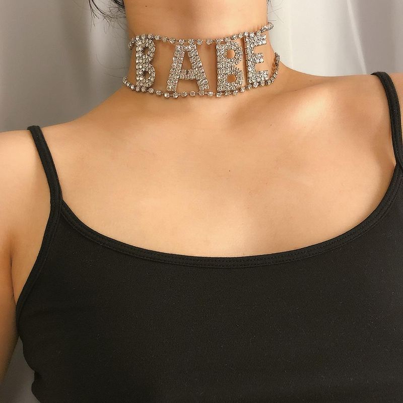 Fashionable New Exaggerated Flash Diamond Item With Diamond Letters Babe Necklace