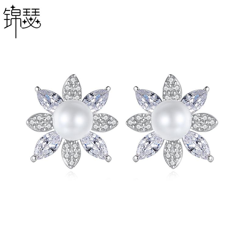 Jinse Schnee Schneiden Ohrringe Mode Koreanische Version Von Süßen Damen Perlen Ohrringe Ohrringe Hersteller Kupfer Eingelegtes Zirkonium Ohrringe Geschenk
