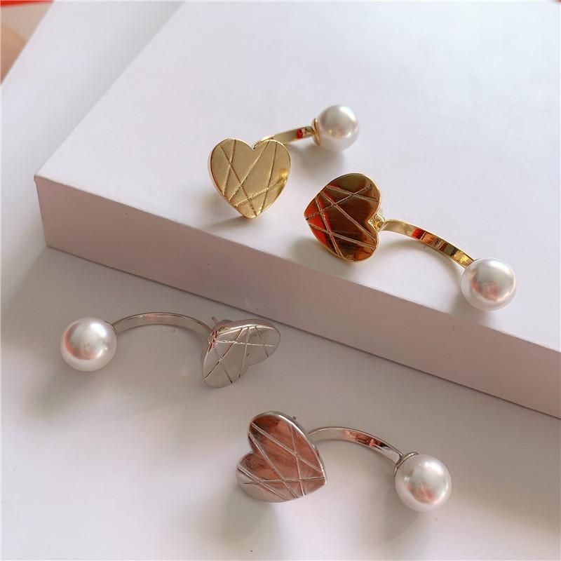 Metal Disc Love Pearl Earrings For Women Niche High-end Back Hanging Studs Wholesales Fashion