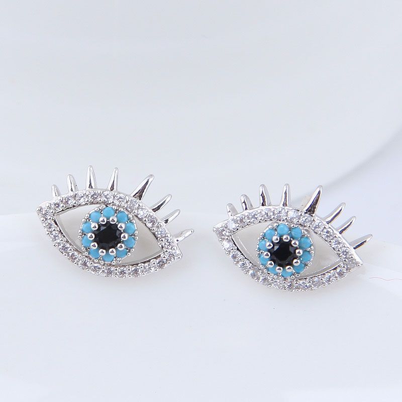 925 الفضة دبوس الكورية أزياء بسيطة الحلو الزركون شيطان العين العين ترصيع