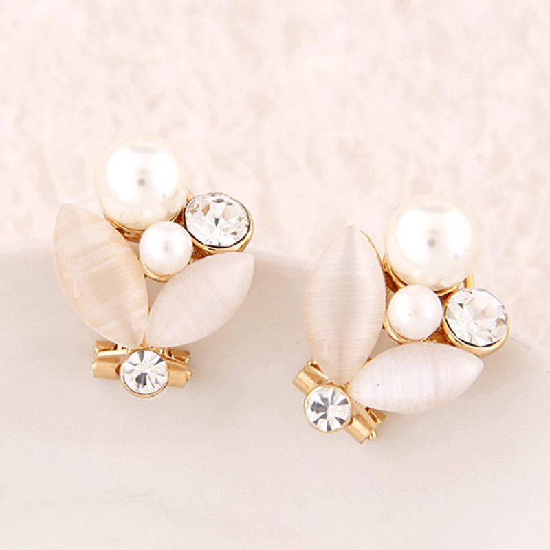 Korean Fashion Sweet Flash Diamond Shell Branch Leaf Earrings