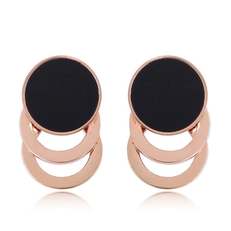Fashion Rose Gold Titanium Steel Simple Circle For Women Earrings