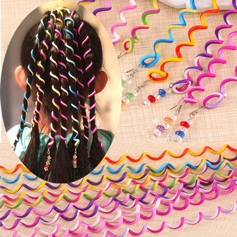 Candy-colored Princess Korean Spiral Hair Weaving Device Rainbow Hair Accessories Headdress Beaded Curly Hair Stick
