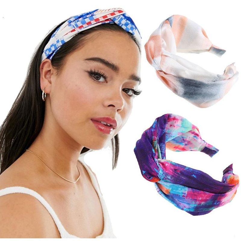Korean Wide Edge Color Printing Starry Pattern Knotted Headband Female Simple Wild Fashion Headband