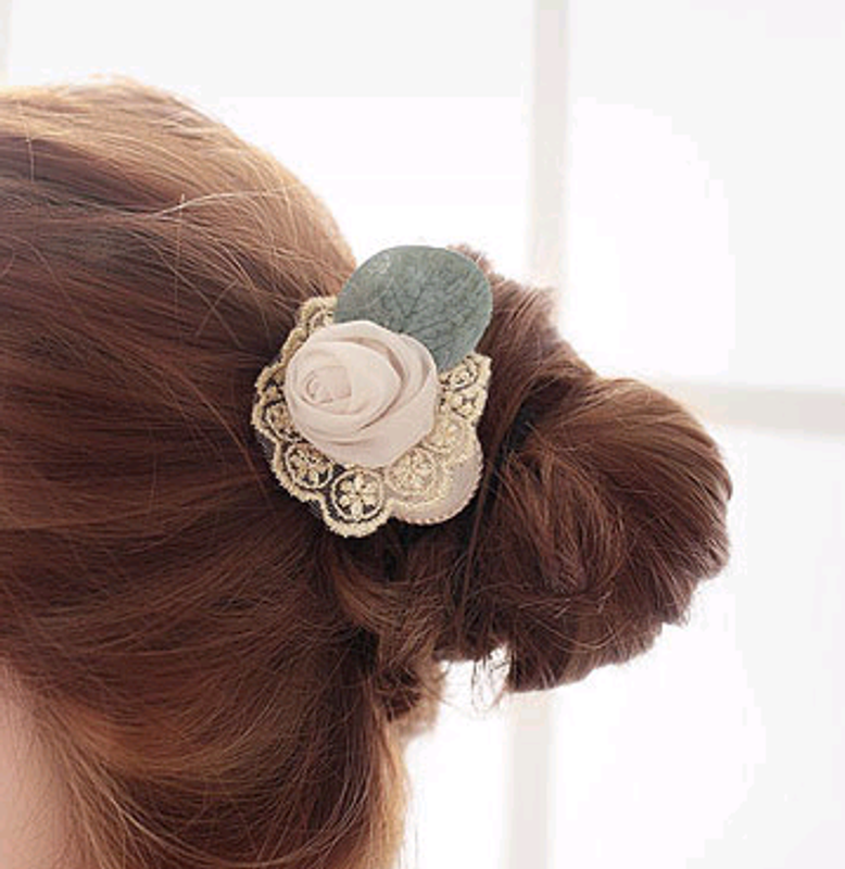 Korean Fashion Lace Silk Leaves Rose Flower Hair Ring Cheap Hair Rope