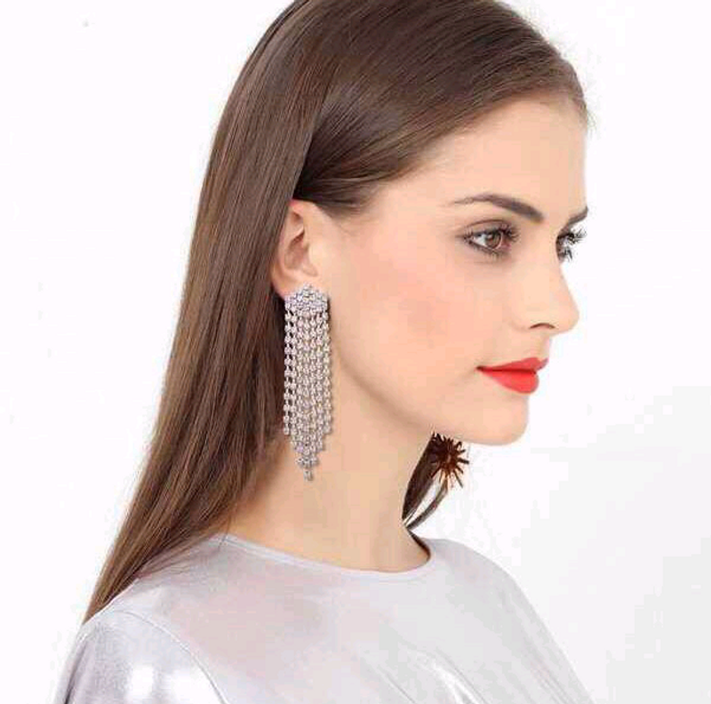 Fashion Jewelry Metal Flash Diamond Tassel Exaggerated Earrings