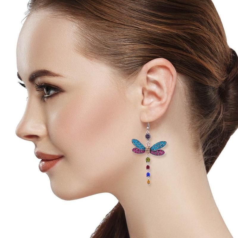 Jewellery For Women Dragonfly Long Cheap Earrings With Diamond Alloy Earrings Wholesales Yiwu