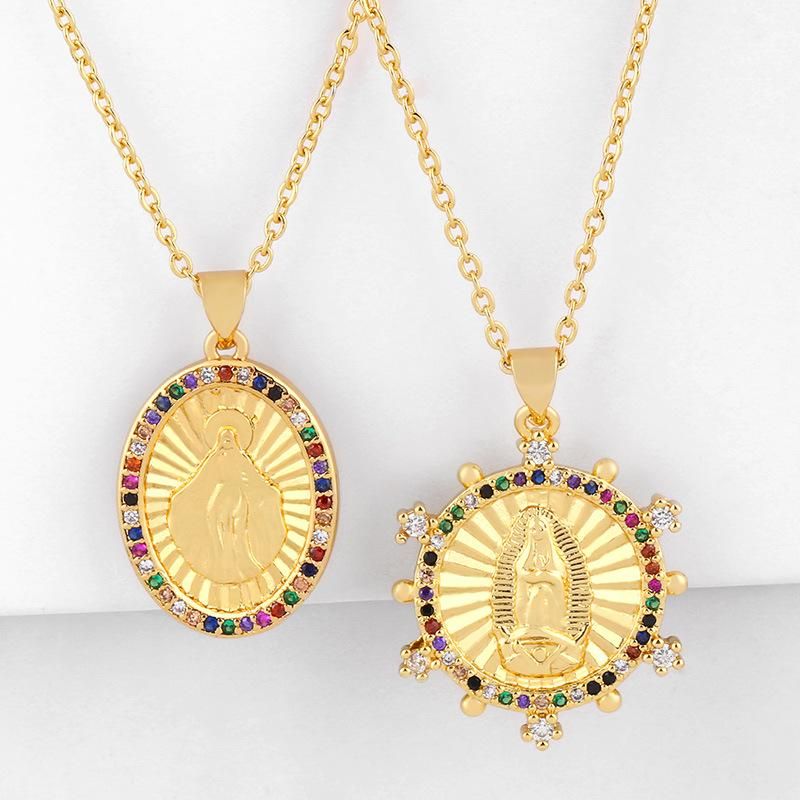 Diamond Colored Zircon Virgin Mary Pendant Golden Cheap Hip Hop Trend Necklace