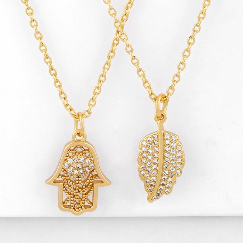 Hip-hop Diamond Palm Necklace Pendant Cheap Gold Leaf Necklace For Women