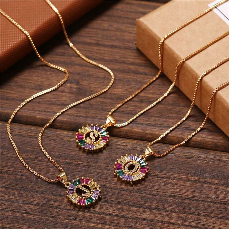Necklace Creative Necklace Clavicle Chain Micro Inlaid Color Zircon 26 Letter Necklace Women