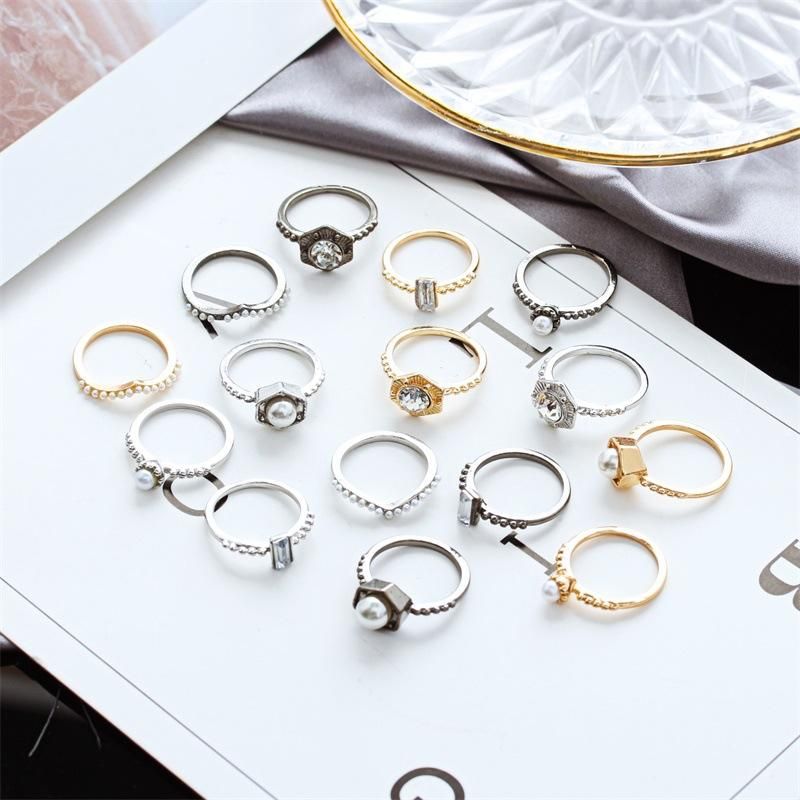 Fashion Lady Ring Ring Pearl Bright Diamond Anillo De Cinco Piezas