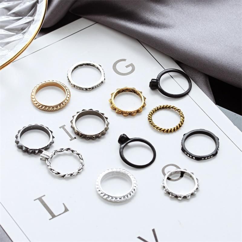 Korean Fashion Wild Exaggerated Ring Ring Retro 6 Six-piece Diamond Ring Wholesale