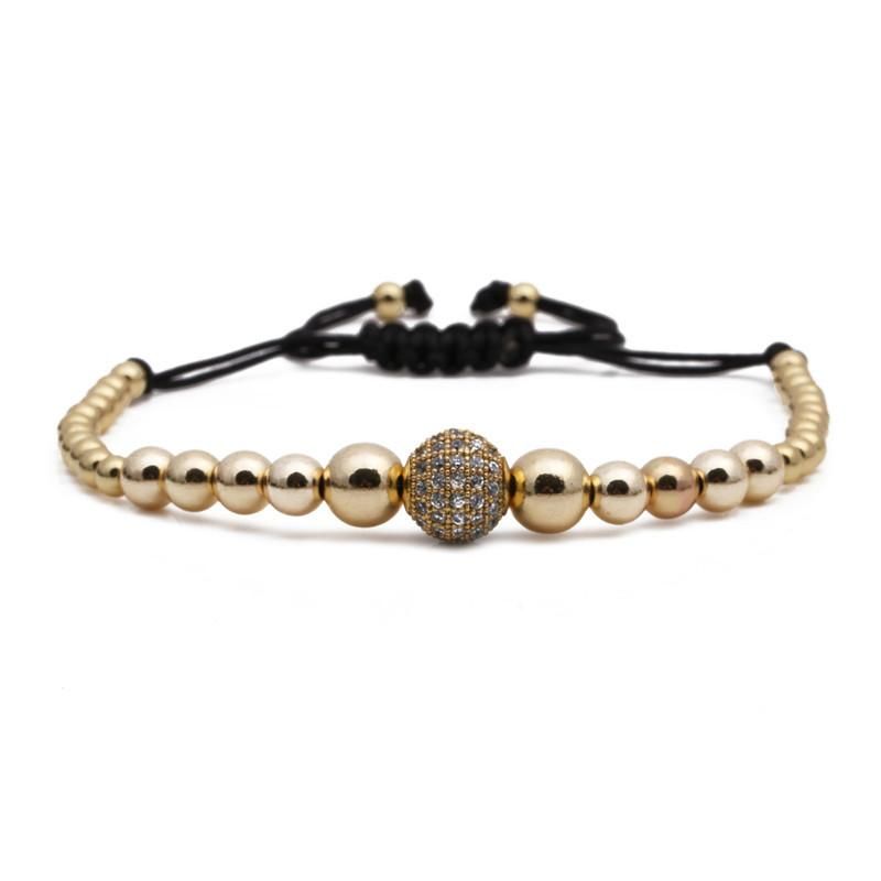 Black Gallstone Crown Bracelet Copper Micro Inlaid Zircon 10mm Drill Ball Adjustable Braided Bracelet