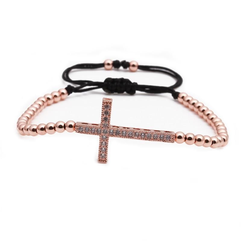 Jewellery For Women Brass Zircon Cross Braid Adjustable Bracelet Wholesales Yiwu Suppliers China