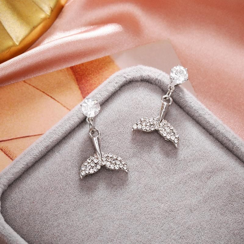 Korean Fishtail Micro Inlaid Zircon Earrings Simple Long Earrings Women