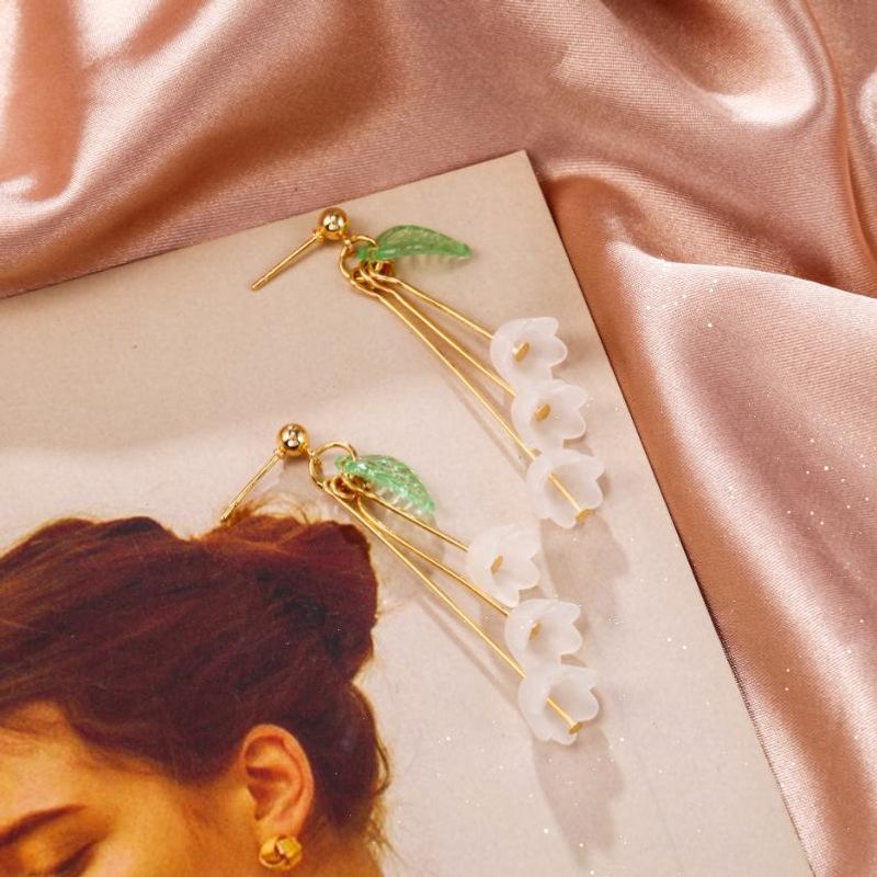 Korean New Accessories Matte Campanula Tree Leaf Lily Of The Valley Earrings
