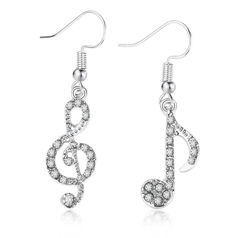 Asymmetrical Earrings With Diamond Notes Student Girl Shine Personality Music Symbol Jewelry