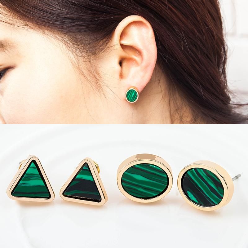 Européen Et Américain Simple Style Marbre Émeraude Géométrique Cercle Triangle Turquoise Boucles D'oreilles Nouvelle Bijoux