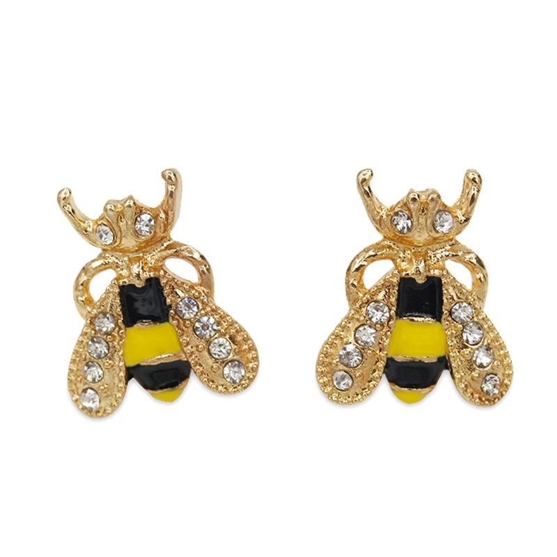 Korean Style Ear Jewelry Wholesale Fashion Sweet Color Glaze Drip Oil Diamond Bee Stud Earrings