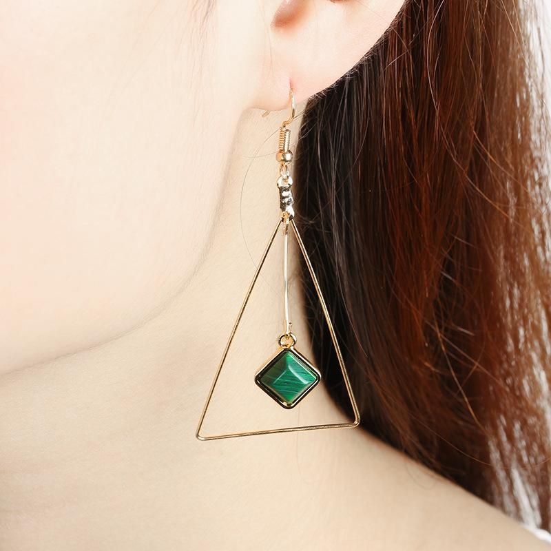 Handmade Fashion Simple Korean Geometric Triangle Wild Earrings Turquoise Pierced Ear Clips
