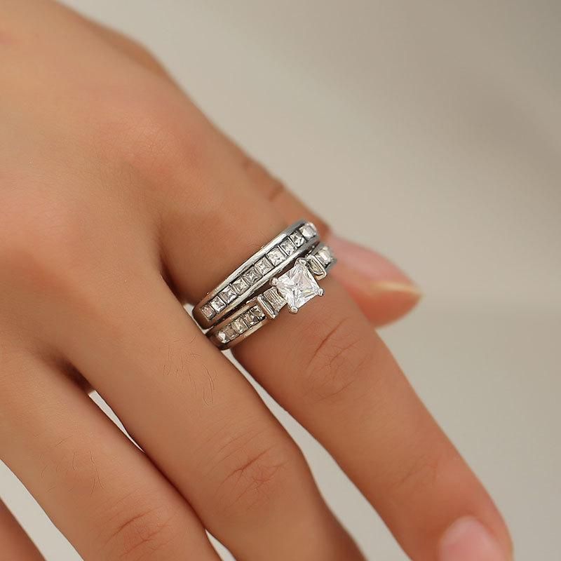 جديد زوجين اثنين قطعة كبيرة الزركون حلقة حماية البيئة النحاس الماس الزفاف خاتم الزواج