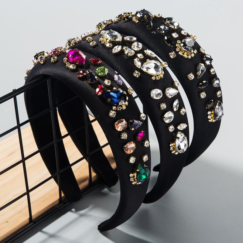 Fashion Colorful Thin Sponge Hair Hoop Ladies Gemstone Color Rhinestone Super Flash Headband