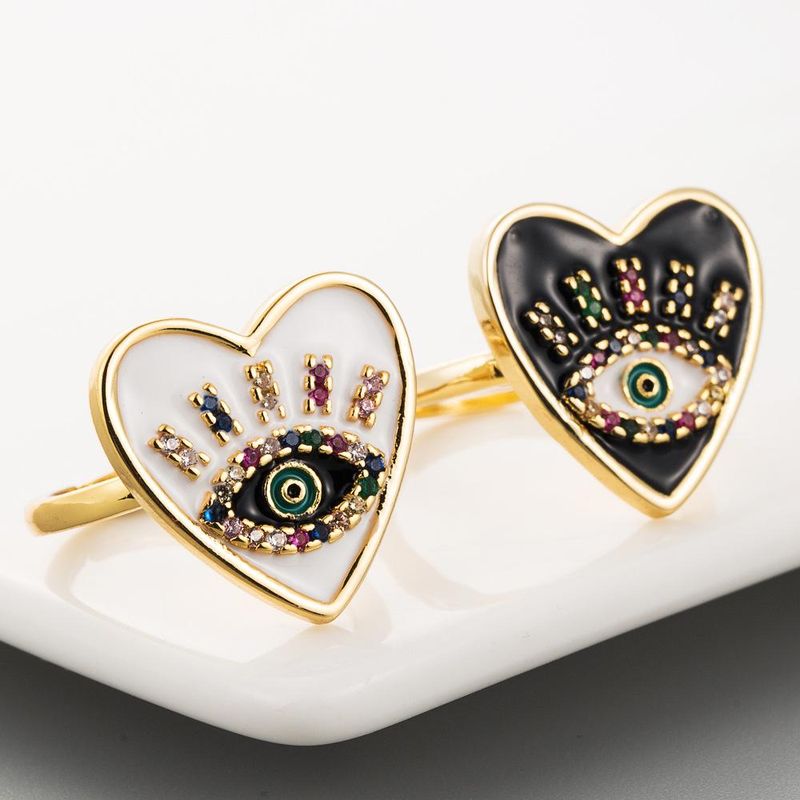 Valentinstag  Grenz Überschreitende Mode Accessoires Ring Weibliche Europäische Und Amerikanische Kupfer Mikro Eingelegte Farbe Zirkon Offene Herzförmige Ringe