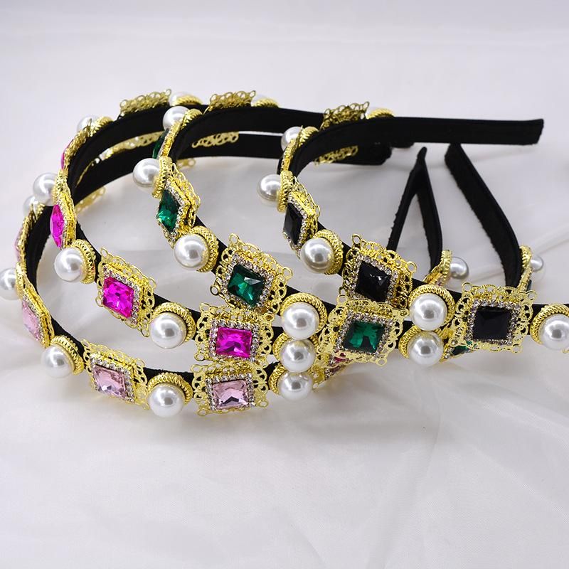 Hoop Retro Wind Baroque Rhinestone Pearl Crystal Druna Hair Hoop