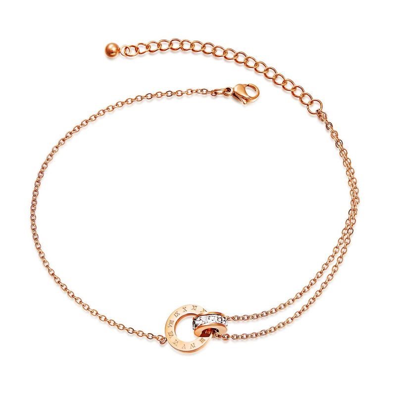 Titanium Steel Jewelry Women&#39;s Rose Gold Plated Double Ring Zircon Stainless Steel Anklet