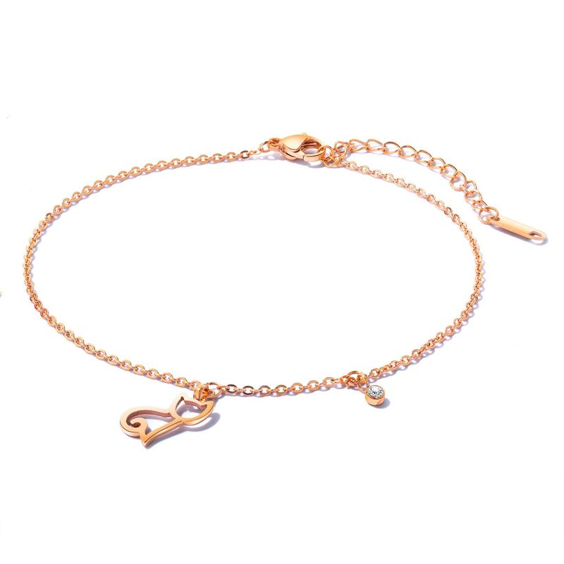 Korean Cute Cat Anklet Hollow Titanium Steel Plated Rose Gold Anklet Girlfriends Feet Jewelry