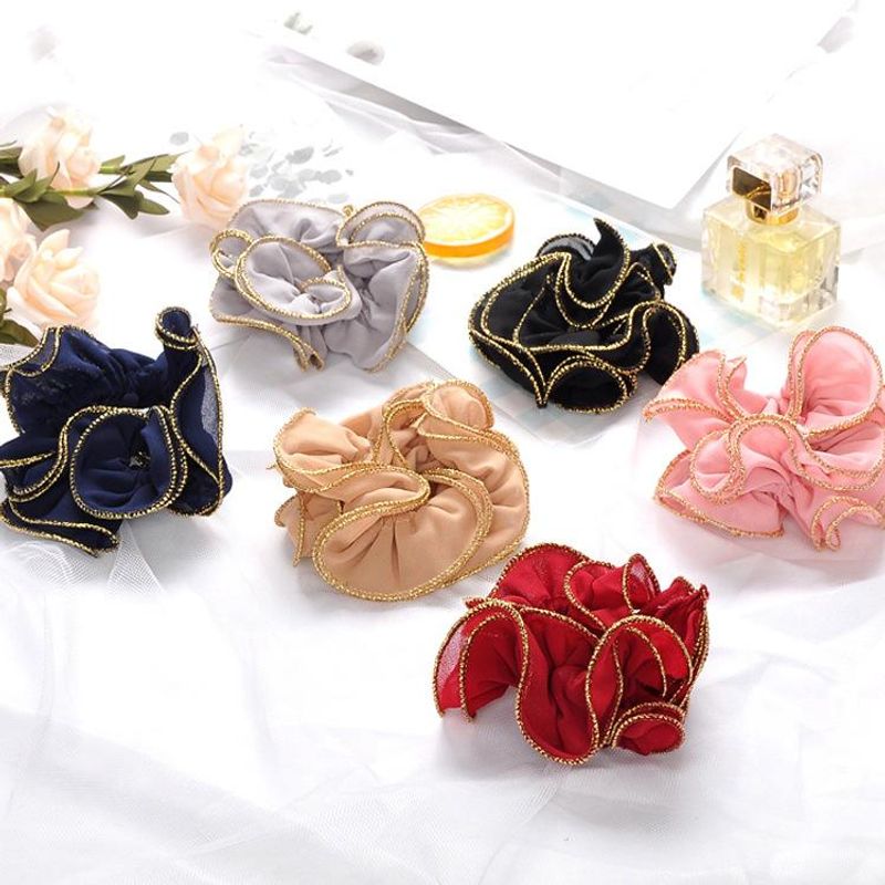 Korean Simple Hair Accessories Wild Gold Silk Cloth Wave Cheap Hair Ring Wholesale