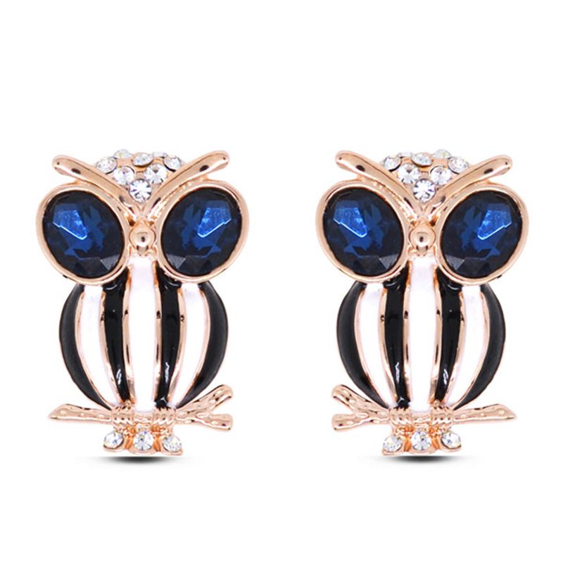 Moda Metal Wild Flash Diamond Unique Owl Ear Studs