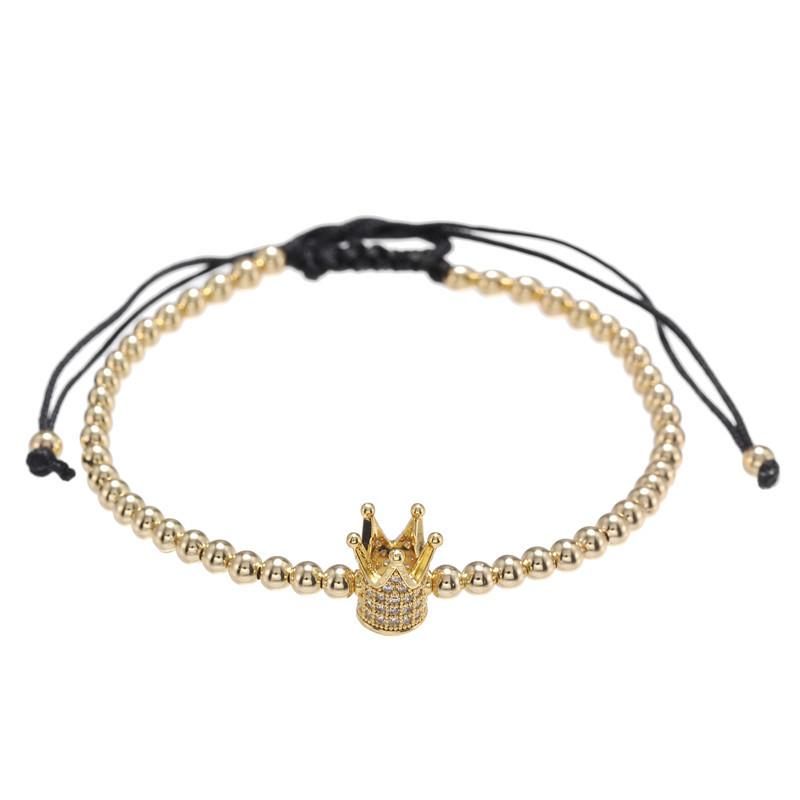 Vente Chaude À  Vente Chaude Punk Simple Tout-match Cuivre Perle Tissé Micro Incrusté Zircon Couronne Quatre-couleur Bracelet Hommes